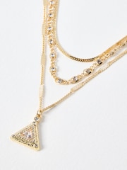 Oliver Bonas Gold Tone Somaya Layered Triangular Pendant Necklace - Image 1 of 3