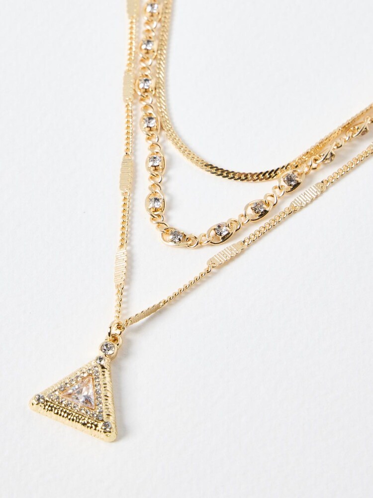 Oliver Bonas Gold Tone Somaya Layered Triangular Pendant Necklace - Image 1 of 3