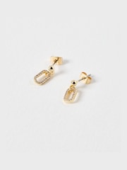 Oliver Bonas Gold Tone Ita Clear Stone Loop Drop Hoop Earrings - Image 1 of 3