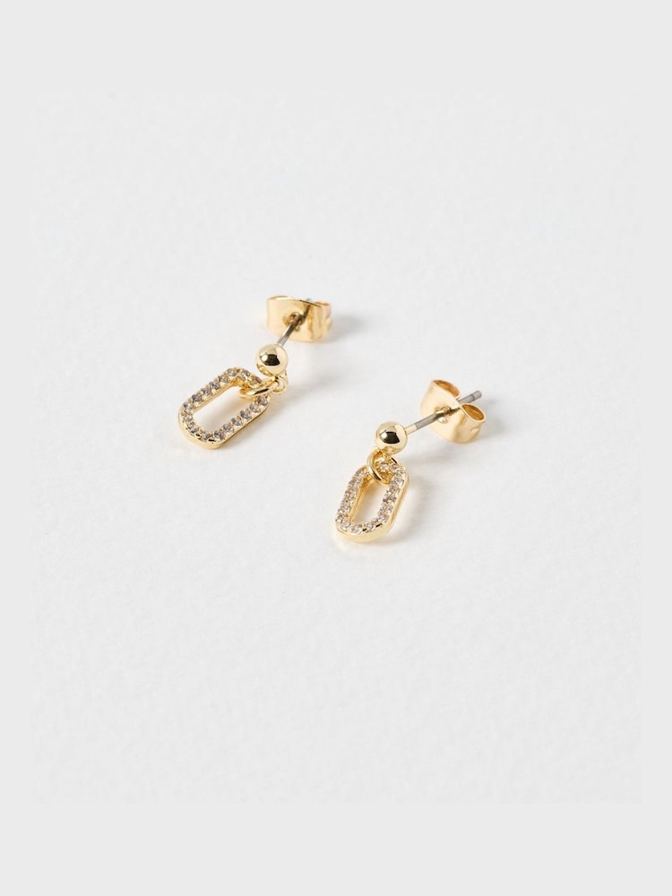 Oliver Bonas Gold Tone Ita Clear Stone Loop Drop Hoop Earrings - Image 1 of 3