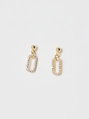 Oliver Bonas Gold Tone Ita Clear Stone Loop Drop Hoop Earrings - Image 2 of 3