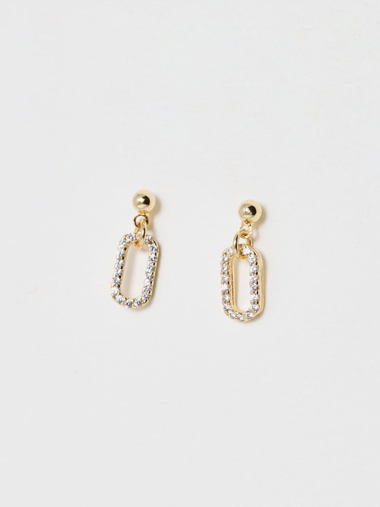 Oliver Bonas Gold Tone Ita Clear Stone Loop Drop Hoop Earrings - Image 2 of 3
