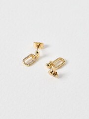Oliver Bonas Gold Tone Ita Clear Stone Loop Drop Hoop Earrings - Image 3 of 3