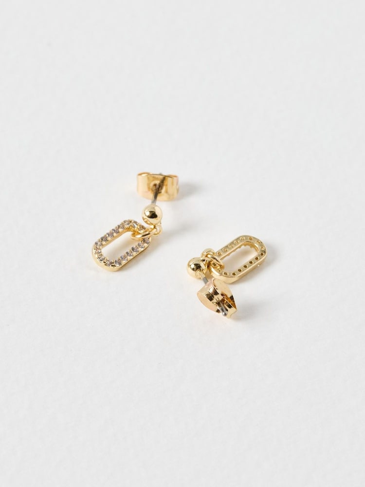 Oliver Bonas Gold Tone Ita Clear Stone Loop Drop Hoop Earrings - Image 3 of 3