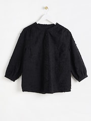 Oliver Bonas Black Broderie Embroidered Floral 100% Cotton Blouse - Image 1 of 6