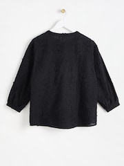 Oliver Bonas Black Broderie Embroidered Floral 100% Cotton Blouse - Image 2 of 6