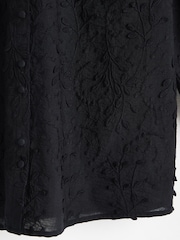 Oliver Bonas Black Broderie Embroidered Floral 100% Cotton Blouse - Image 3 of 6