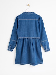 Oliver Bonas Blue Denim Collarless Mini Dress - Image 2 of 6
