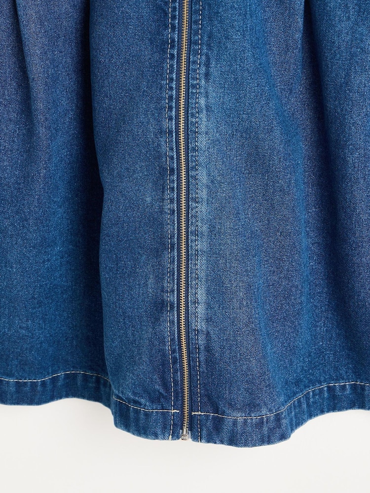 Oliver Bonas Blue Denim Collarless Mini Dress - Image 6 of 6
