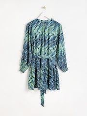 Oliver Bonas Blue & Green Geometric Mini Dress - Image 2 of 6