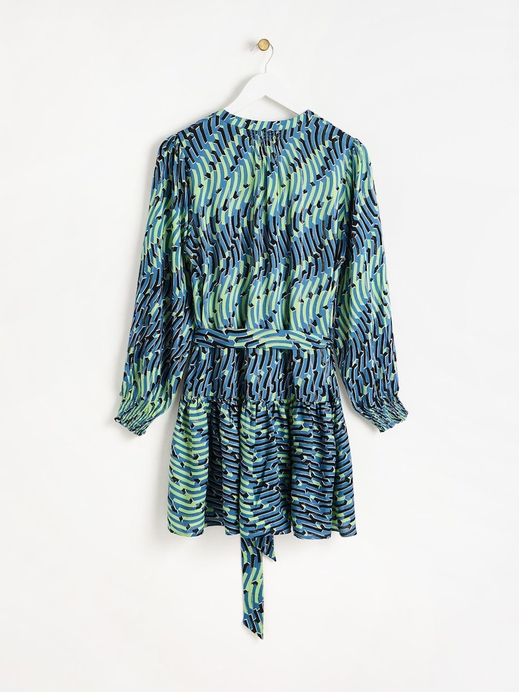 Oliver Bonas Blue & Green Geometric Mini Dress - Image 2 of 6
