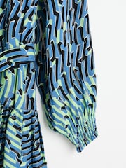 Oliver Bonas Blue & Green Geometric Mini Dress - Image 5 of 6