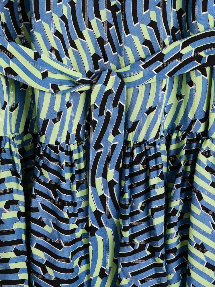 Oliver Bonas Blue & Green Geometric Mini Dress - Image 6 of 6