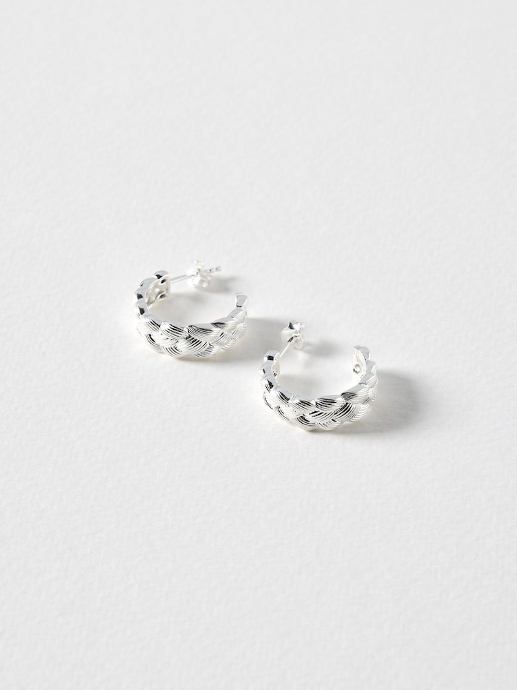 Oliver Bonas Silver Tone Sylvia Plaited Texture Earrings - Image 1 of 3 Oliver Bonas Silver Tone Sylvia Plaited Texture Earrings - Image 1 of 3