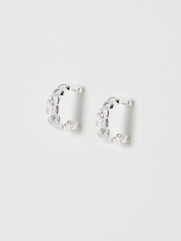 Oliver Bonas Silver Tone Sylvia Plaited Texture Earrings - Image 2 of 3