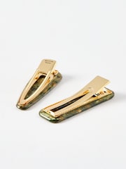 Oliver Bonas Green Edie Resin Mismatch Hair Clips Set of 2 - Image 2 of 3