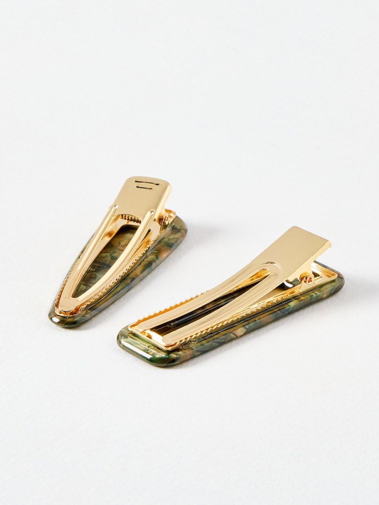 Oliver Bonas Green Edie Resin Mismatch Hair Clips Set of 2 - Image 2 of 3 Oliver Bonas Green Edie Resin Mismatch Hair Clips Set of 2 - Image 2 of 3