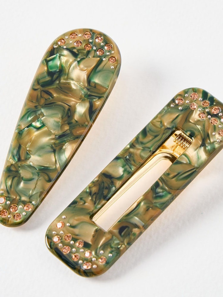 Oliver Bonas Green Edie Resin Mismatch Hair Clips Set of 2 - Image 3 of 3 Oliver Bonas Green Edie Resin Mismatch Hair Clips Set of 2 - Image 3 of 3