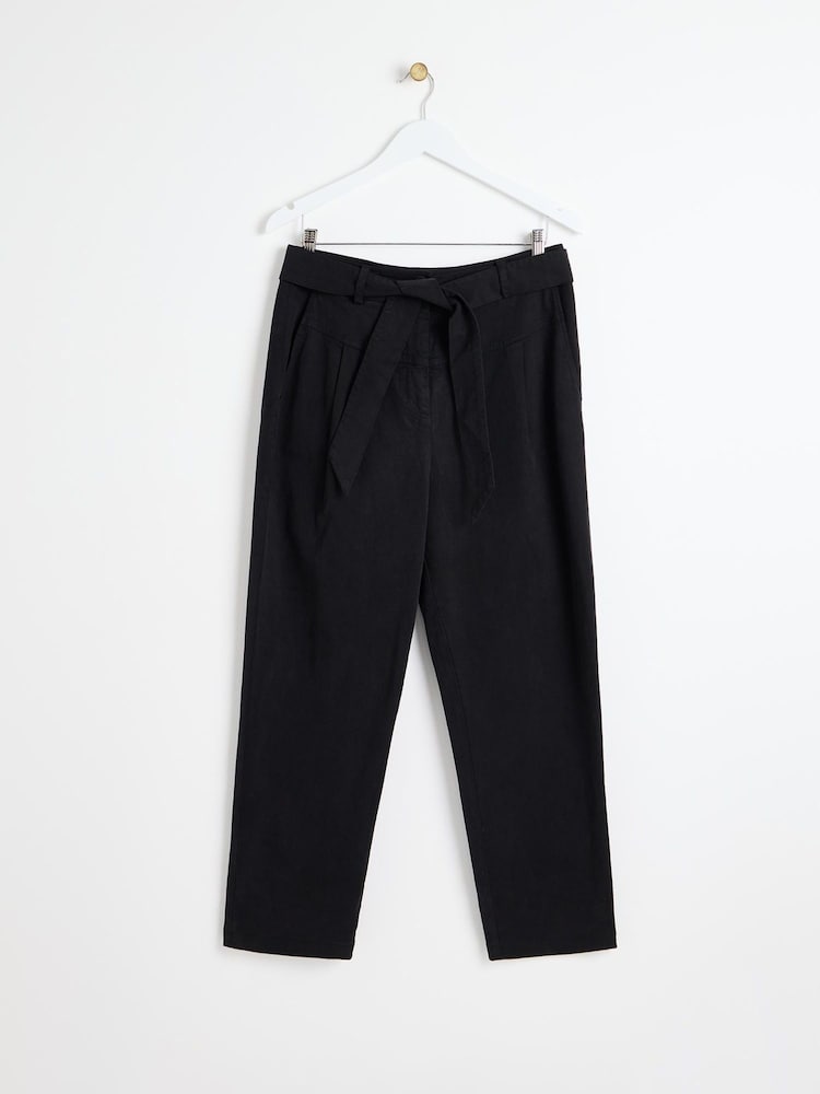 Oliver Bonas Black Tie Waist Tapered Trousers - Image 1 of 5