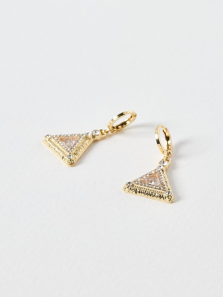 Oliver Bonas Gold Tone Somaya Triangular Huggie Earrings - Image 1 of 3