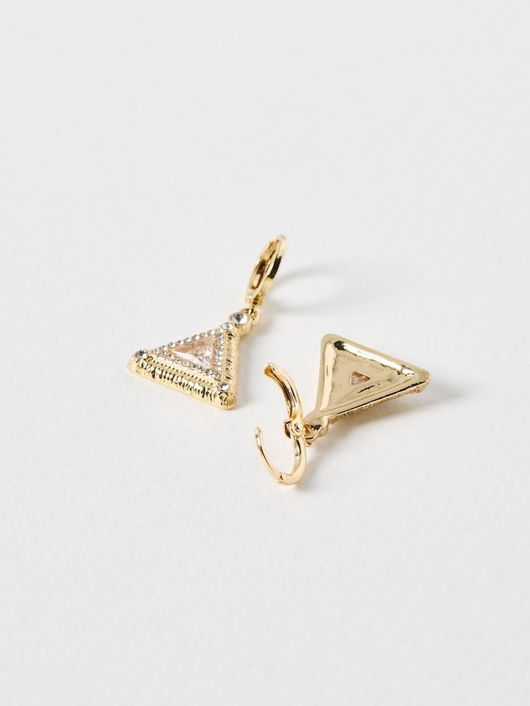 Oliver Bonas Gold Tone Somaya Triangular Huggie Earrings - Image 2 of 3