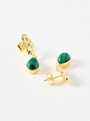 Oliver Bonas Green Fern Malachite Textured Gold Plated Drop Earrings - Image 3 of 4