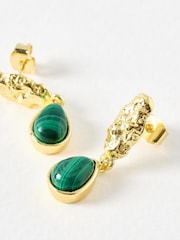 Oliver Bonas Green Fern Malachite Textured Gold Plated Drop Earrings - Image 4 of 4