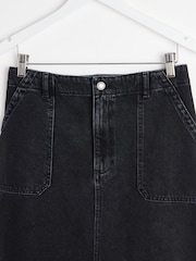 Oliver Bonas Black Washed Denim Midi 100% Cotton Skirt - Image 3 of 5