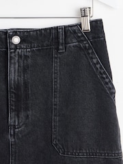 Oliver Bonas Black Washed Denim Midi 100% Cotton Skirt - Image 4 of 5