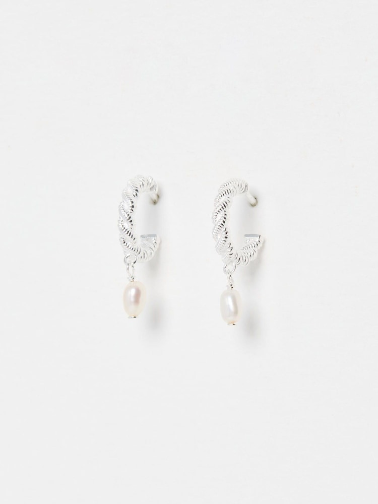 Oliver Bonas White Margot Pearl Twisted Hoop Earrings - Image 2 of 3 Oliver Bonas White Margot Pearl Twisted Hoop Earrings - Image 2 of 3