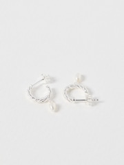 Oliver Bonas White Margot Pearl Twisted Hoop Earrings - Image 3 of 3