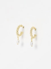 Oliver Bonas White Margot Pearl Gold Plated Twisted Hoop Earrings - Image 1 of 4