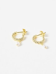 Oliver Bonas White Margot Pearl Gold Plated Twisted Hoop Earrings - Image 2 of 4