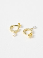 Oliver Bonas White Margot Pearl Gold Plated Twisted Hoop Earrings - Image 3 of 4