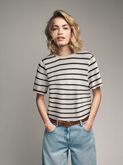 The Set Black/Purple/Mono Stripe/Green/Pink/Cream 6 Pack Relaxed Short Sleeve 100% Cotton T-Shirts - Image 2 of 8