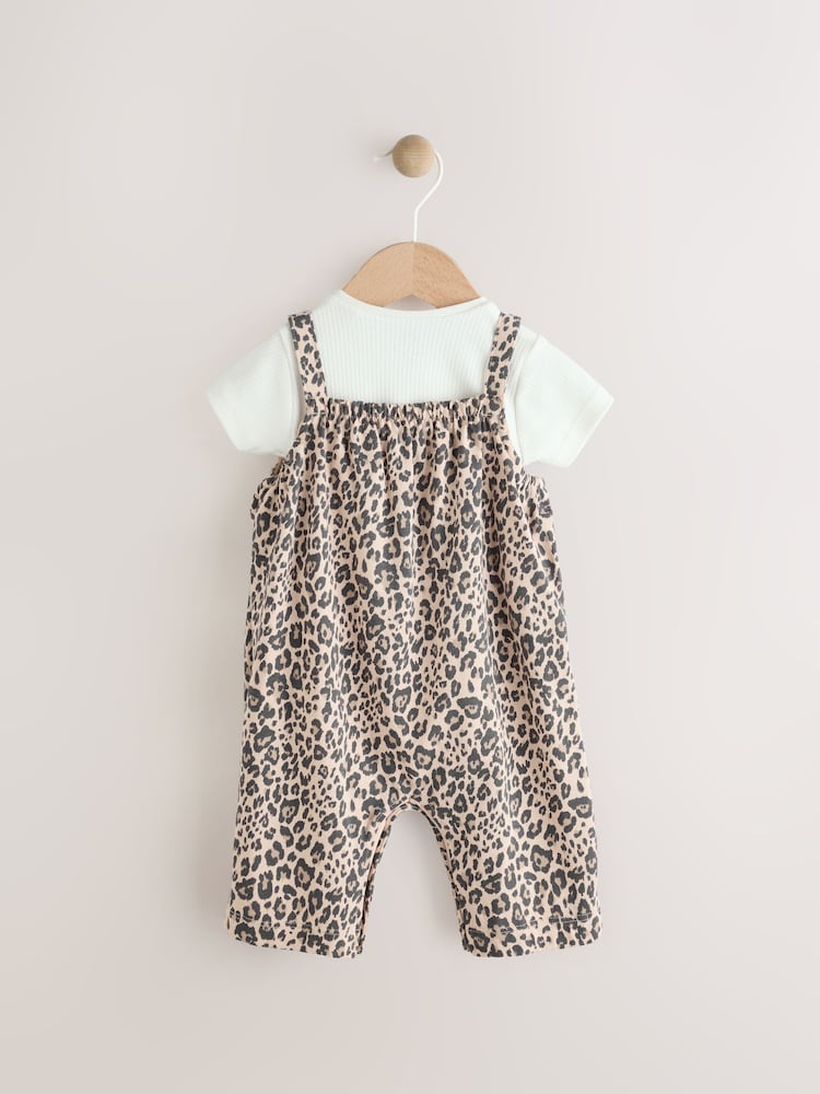 Tan Brown Leopard Print and Ecru Baby Romper and Bodysuit Set (0mths-3yrs) (0mths-3yrs) - Image 2 of 9