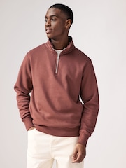 Terracotta Brown Jersey Cotton Rich Quarter Zip Sweatshirt - Image 1 of 9