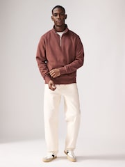 Terracotta Brown Jersey Cotton Rich Quarter Zip Sweatshirt - Image 2 of 9