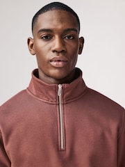 Terracotta Brown Jersey Cotton Rich Quarter Zip Sweatshirt - Image 4 of 9