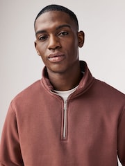 Terracotta Brown Jersey Cotton Rich Quarter Zip Sweatshirt - Image 5 of 9