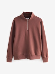 Terracotta Brown Jersey Cotton Rich Quarter Zip Sweatshirt - Image 7 of 9