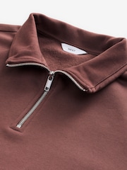 Terracotta Brown Jersey Cotton Rich Quarter Zip Sweatshirt - Image 8 of 9