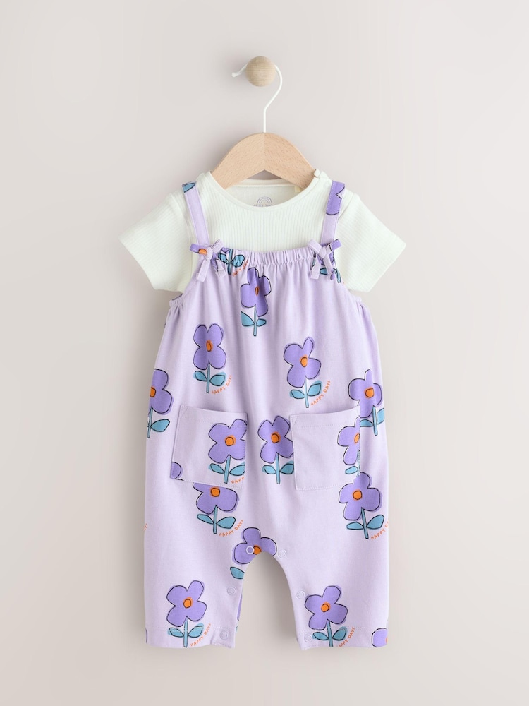 Lilac Purple Flower Baby Romper and Bodysuit Set (0mths-3yrs) (0mths-3yrs) - Image 1 of 9