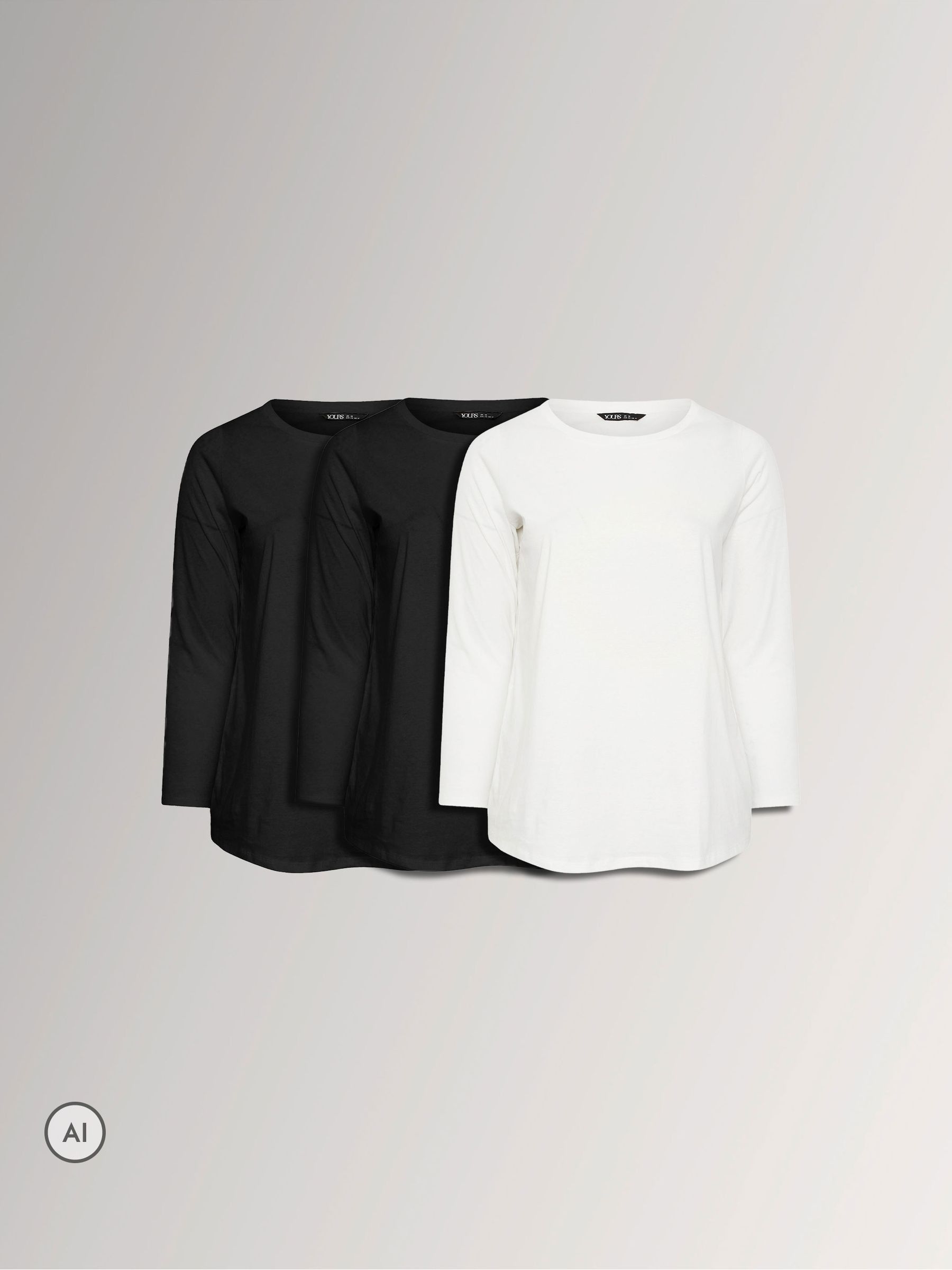 Yours Women's Black 3 Pack Long Sleeve T-Shirts In | : 26/28 - Image 3
