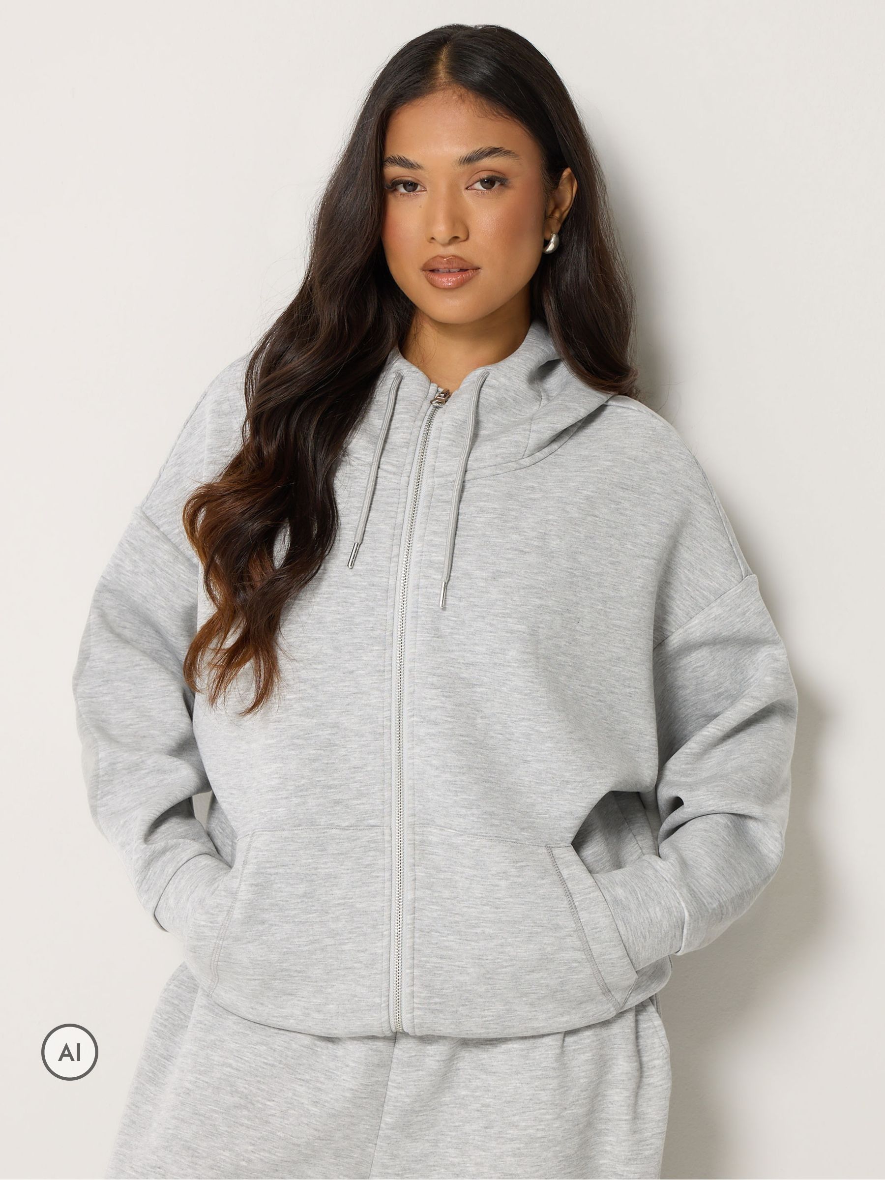 Pixiegirl Petite Women's Grey Funnel Neck Zip Hoodie - Image 1