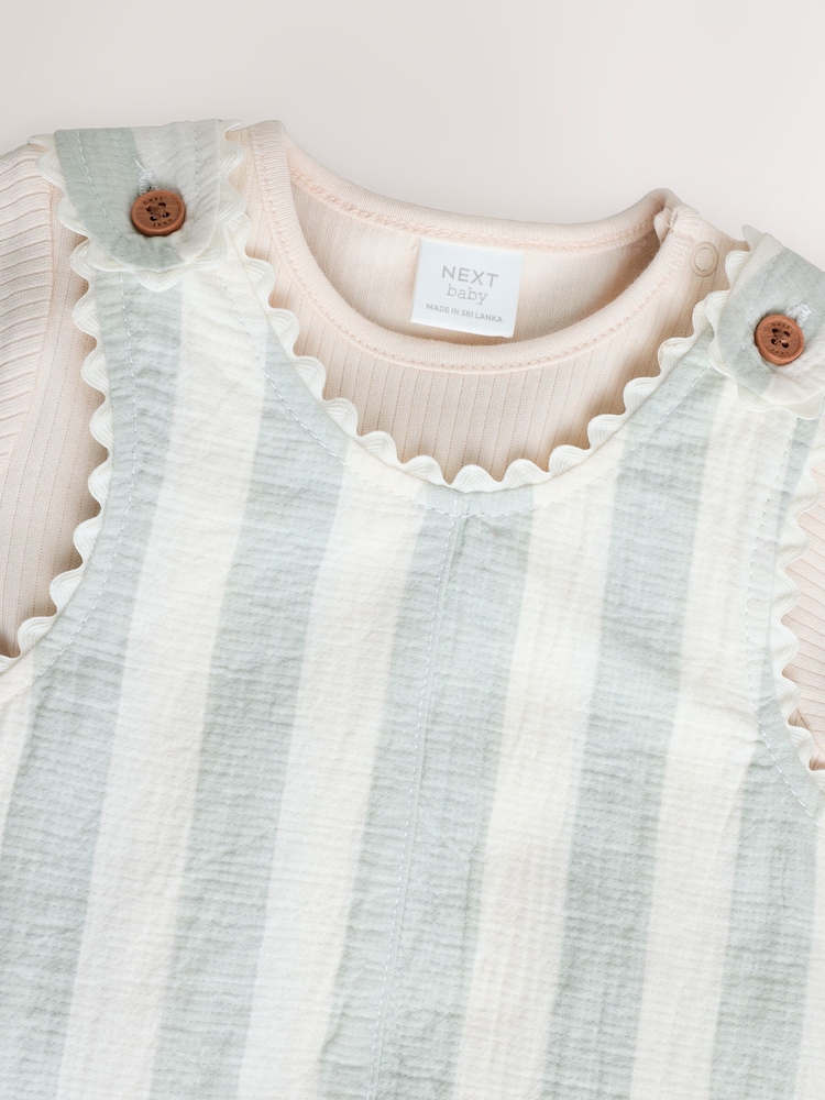 Mint Green Stripe Baby Short Sleeve Bodysuit and Dungarees Set (0mths-2yrs) - Image 10 of 13