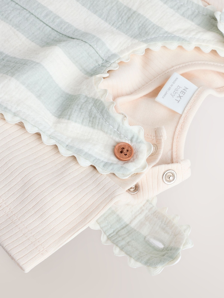 Mint Green Stripe Baby Short Sleeve Bodysuit and Dungarees Set (0mths-2yrs) - Image 11 of 13