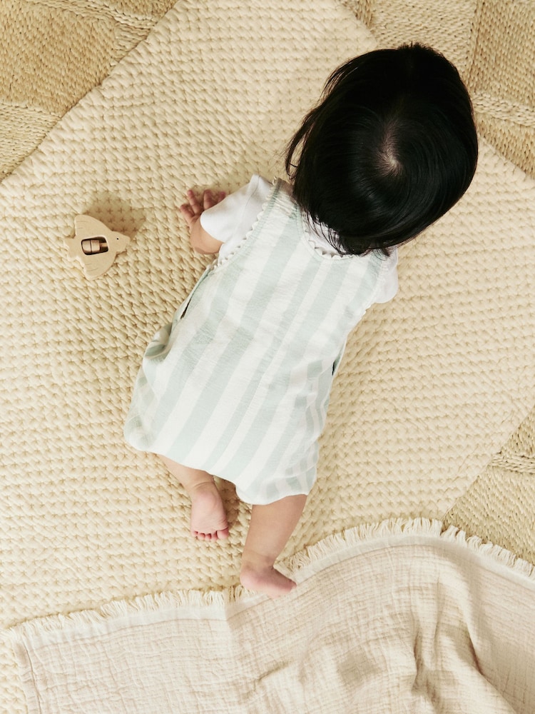 Mint Green Stripe Baby Short Sleeve Bodysuit and Dungarees Set (0mths-2yrs) - Image 2 of 13