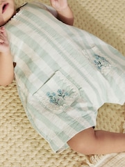 Mint Green Stripe Baby Short Sleeve Bodysuit and Dungarees Set (0mths-2yrs) - Image 4 of 13