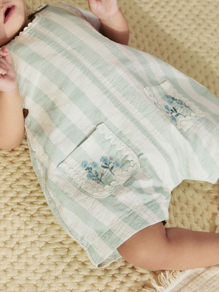 Mint Green Stripe Baby Short Sleeve Bodysuit and Dungarees Set (0mths-2yrs) - Image 4 of 13